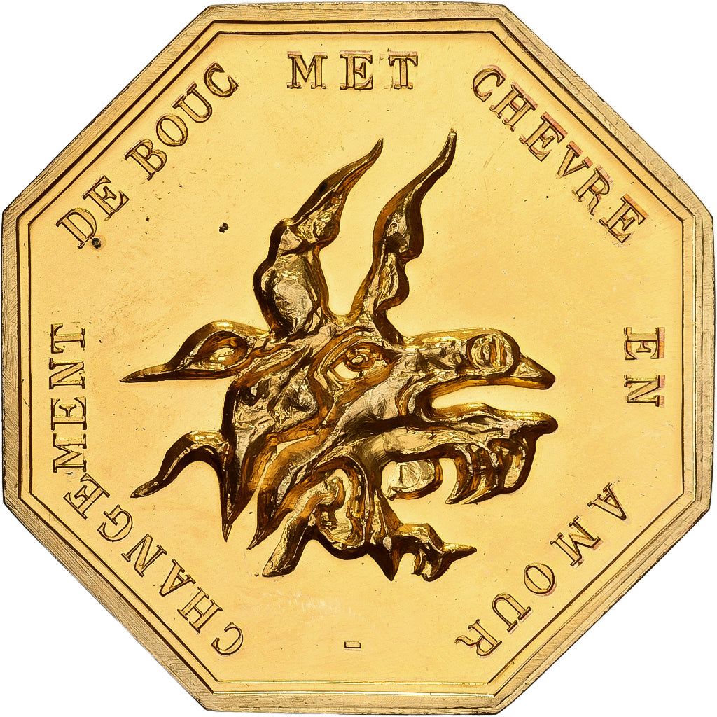 France, Token, Amour et Mariage, Voeux, Gilt Bronze, Bouc, MS(63)