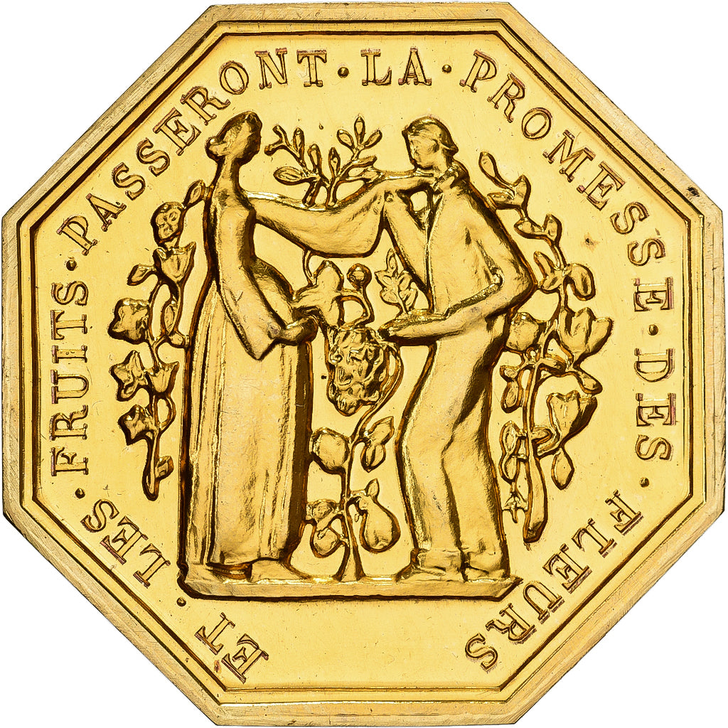 France, Token, Amour et Mariage, Voeux, Gilt Bronze, Fruits et Fleurs, MS(63)