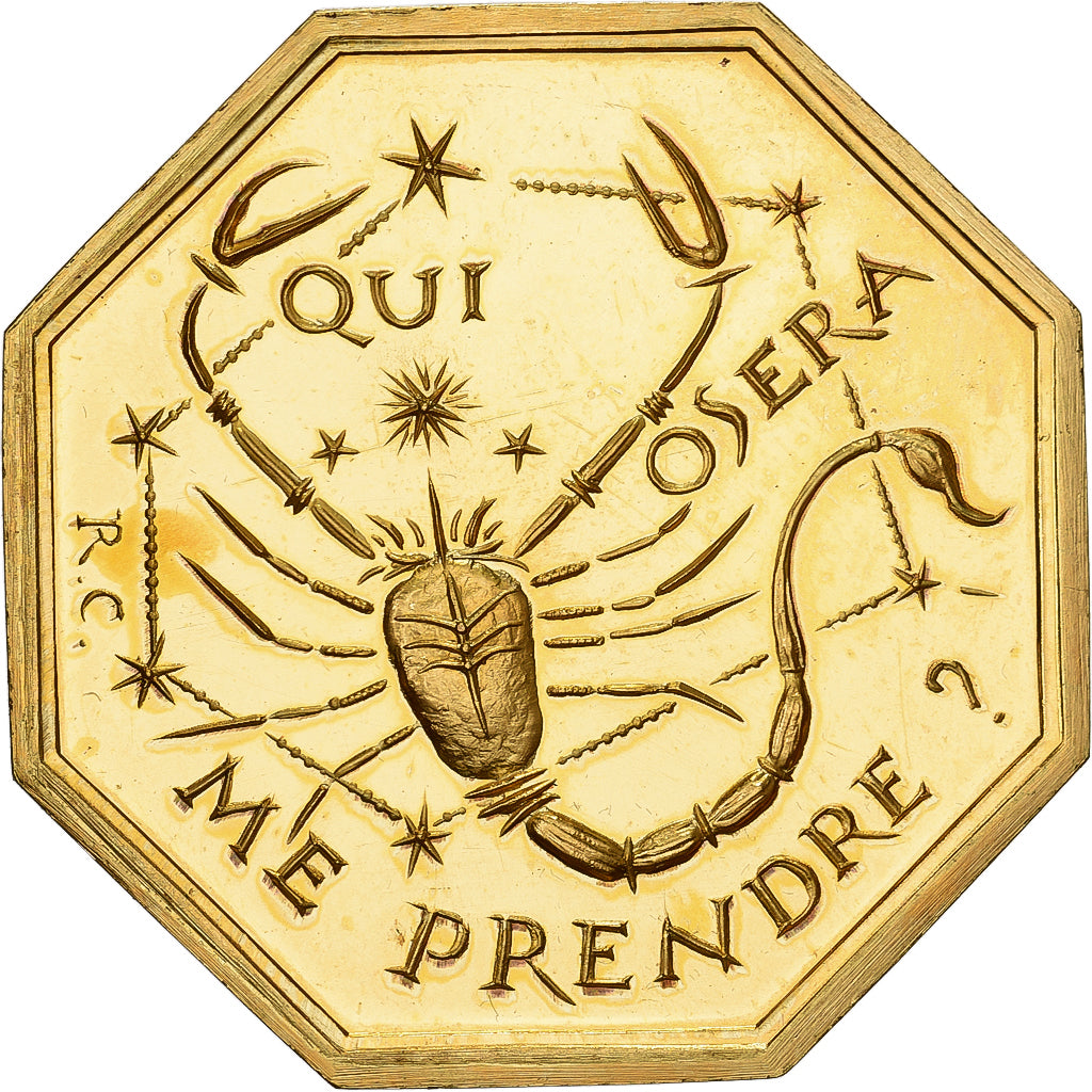 France, Token, Amour et Mariage, Voeux, Gilt Bronze, Zodiaque - Scorpion, MS(63)