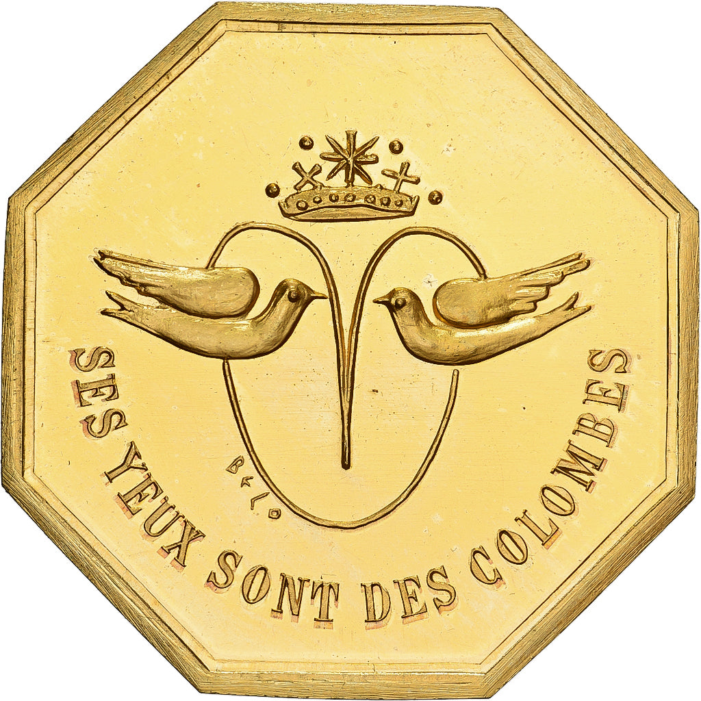 França, Token, Amour et Mariage, Voeux, Bronze Dourado, Belo, MS(63)