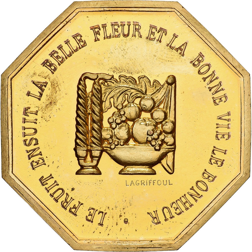 France, Token, Amour et Mariage, Voeux, Gilt Bronze, Lagriffoul, MS(63)