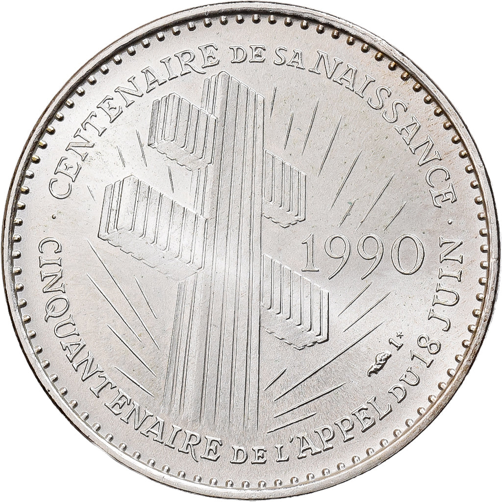 France, Medal, Général De Gaulle, 1990, Silver, MS(63)