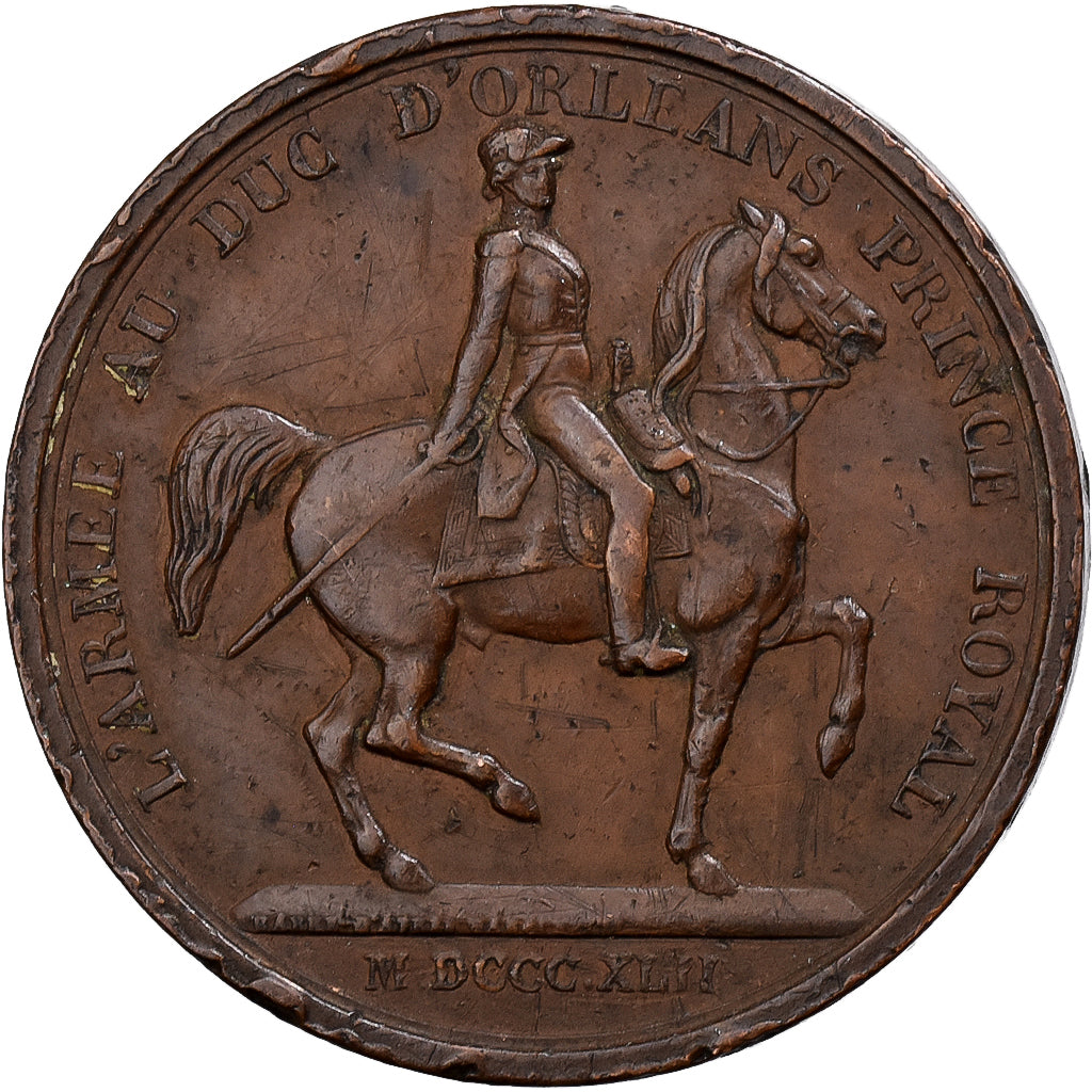 France, Token, L'Armée au Duc d'Orléans Prince Royal, 1842, Copper, VF(30-35)