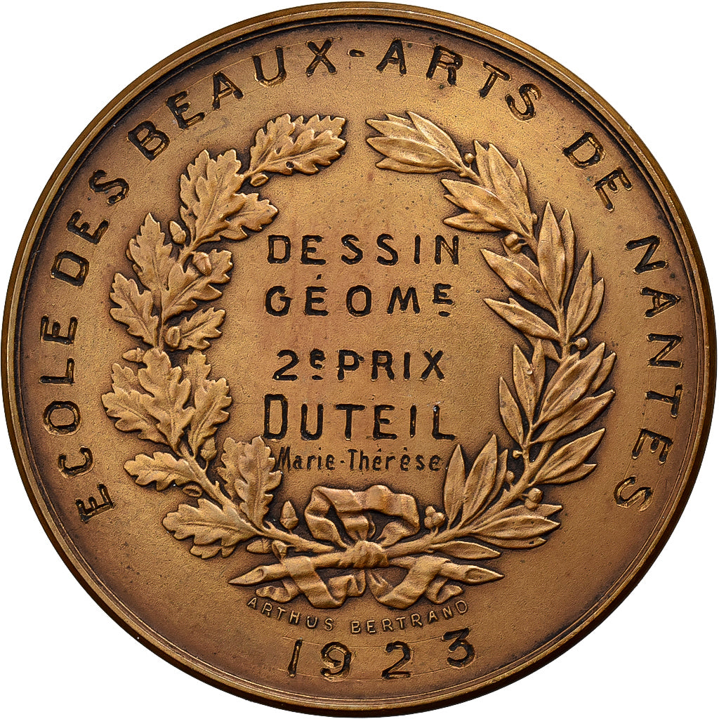 Francia, medalla, Ecole des Beaux-Arts de Nantes, 1923, Bronce, Pillet, SC