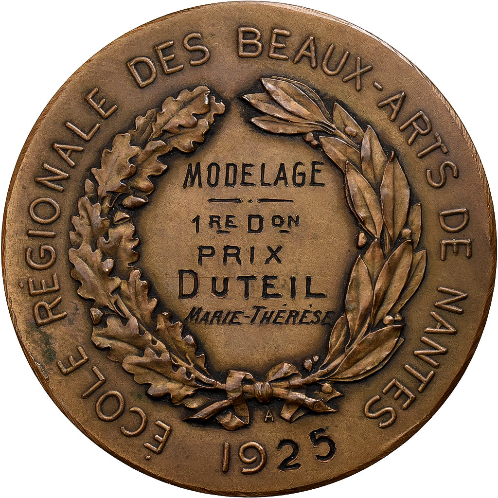Francia, medaglia, Ecole des Beaux-Arts de Nantes, 1925, Bronzo, Lagrange, SPL