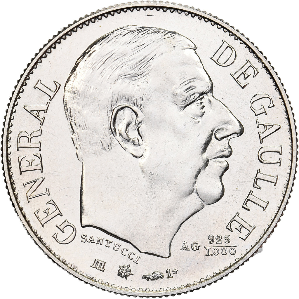 France, Medal, Charles de Gaulle, 1980, Silver, MS(65-70)