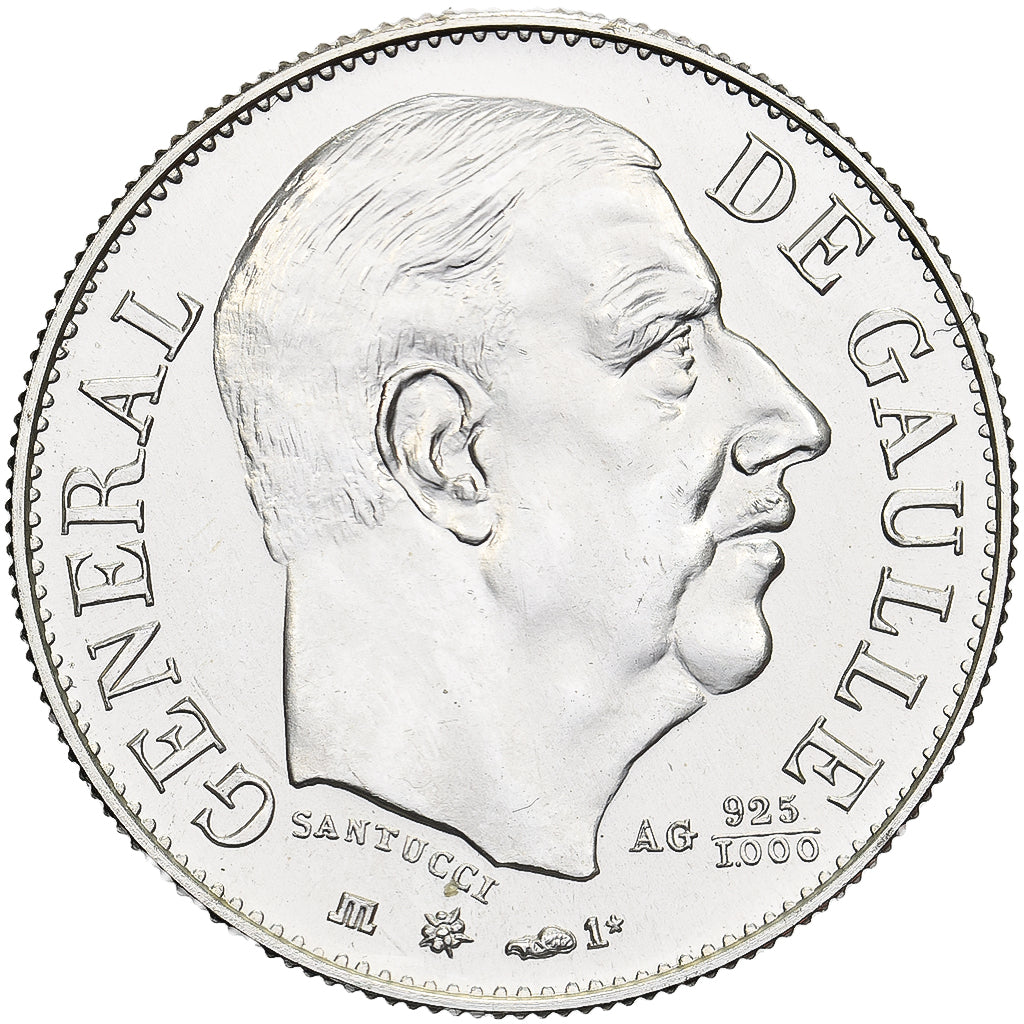 France, Medal, Charles de Gaulle, 1980, Silver, MS(65-70)