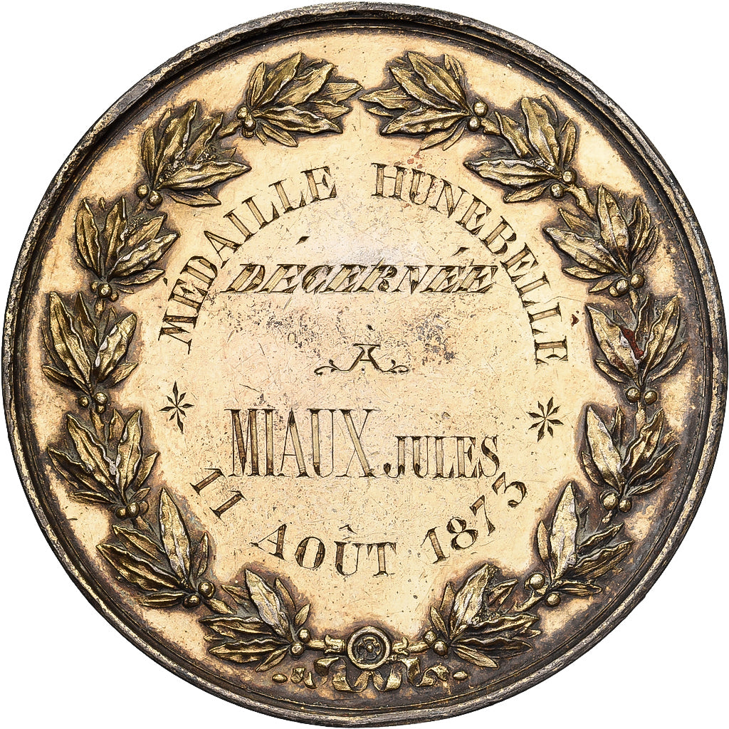 Francja, medal, Ville d'Aire, Ecole Communale de Dessin, 1873, Vermeil