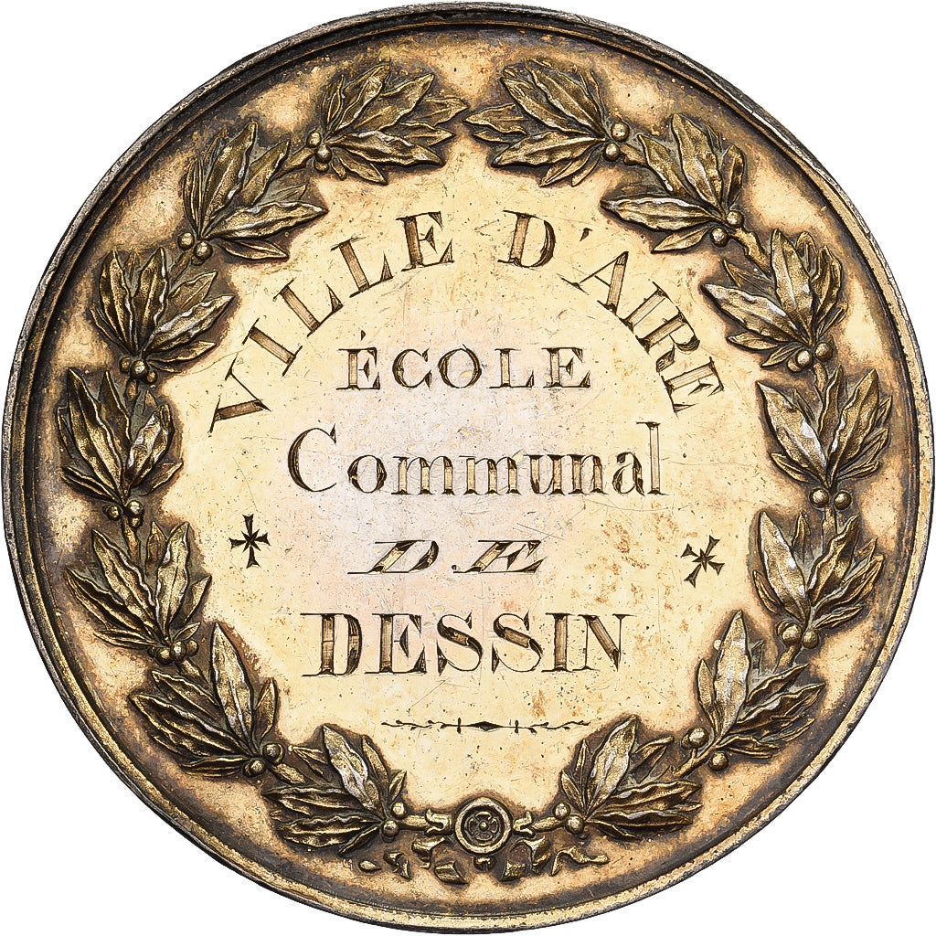 Francja, medal, Ville d'Aire, Ecole Communale de Dessin, 1873, Vermeil