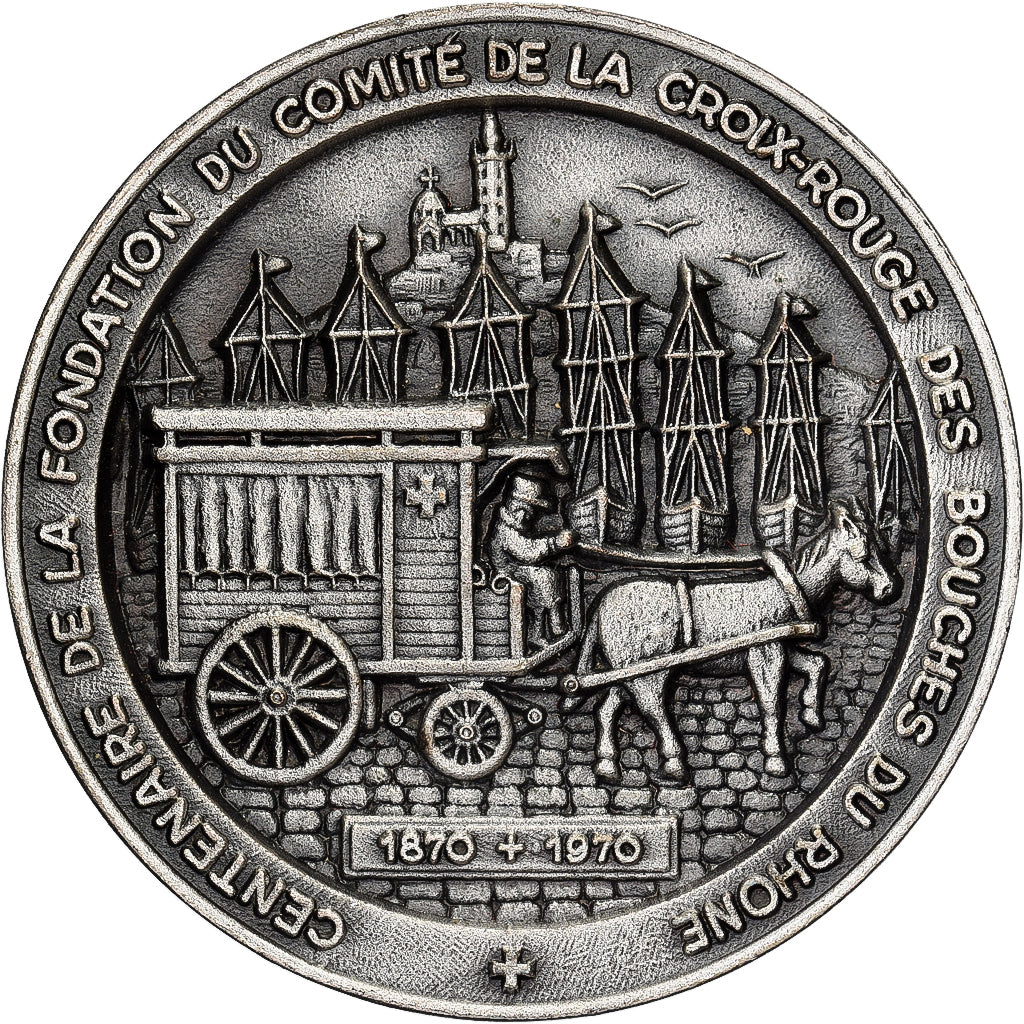 France, Medal, Croix Rouge des Bouches-du-Rhône, Centenaire, 1970, Silvered