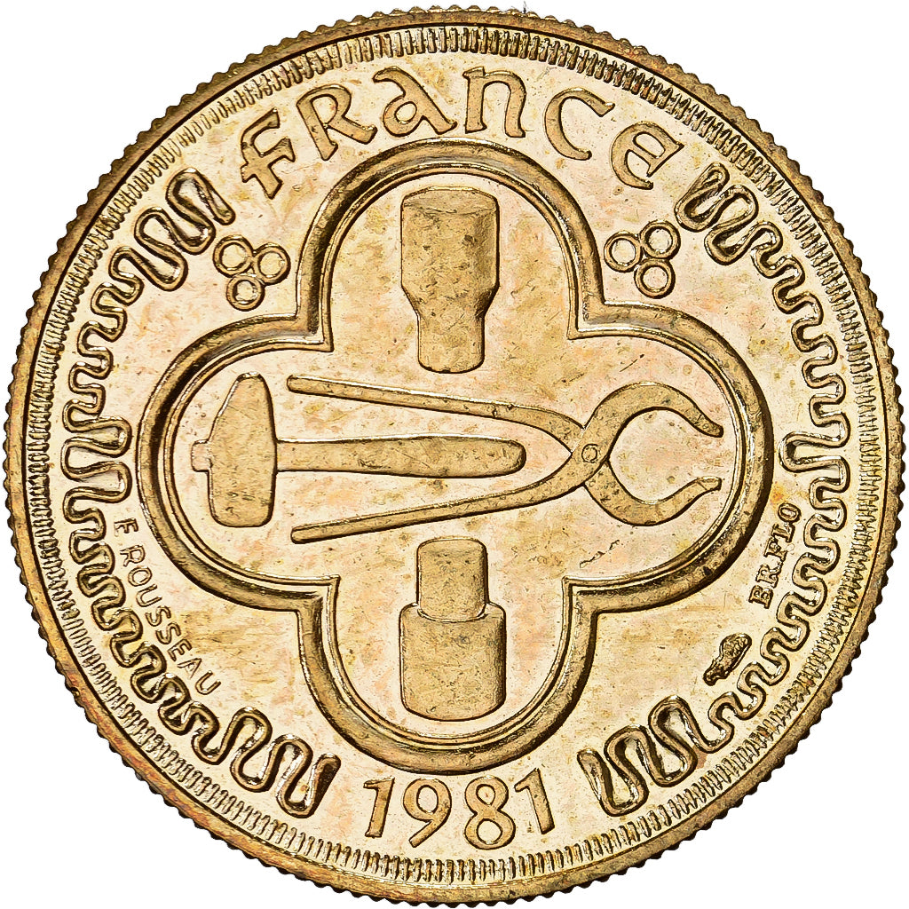 France, Medal, Franc à Cheval, Outils de Frappe Monétaire, 1981, Gilt Bronze