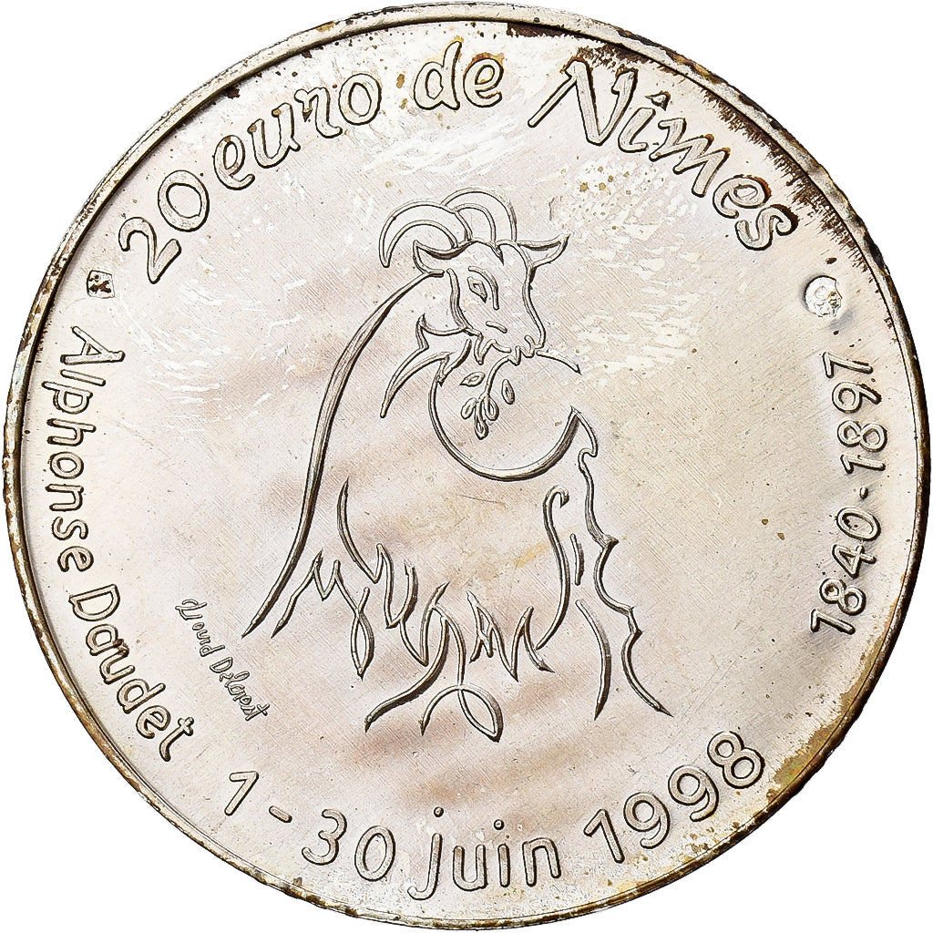 France, 20 Euro, Nimes - Alphonse Daudet, 1998, Silver, AU(55-58)