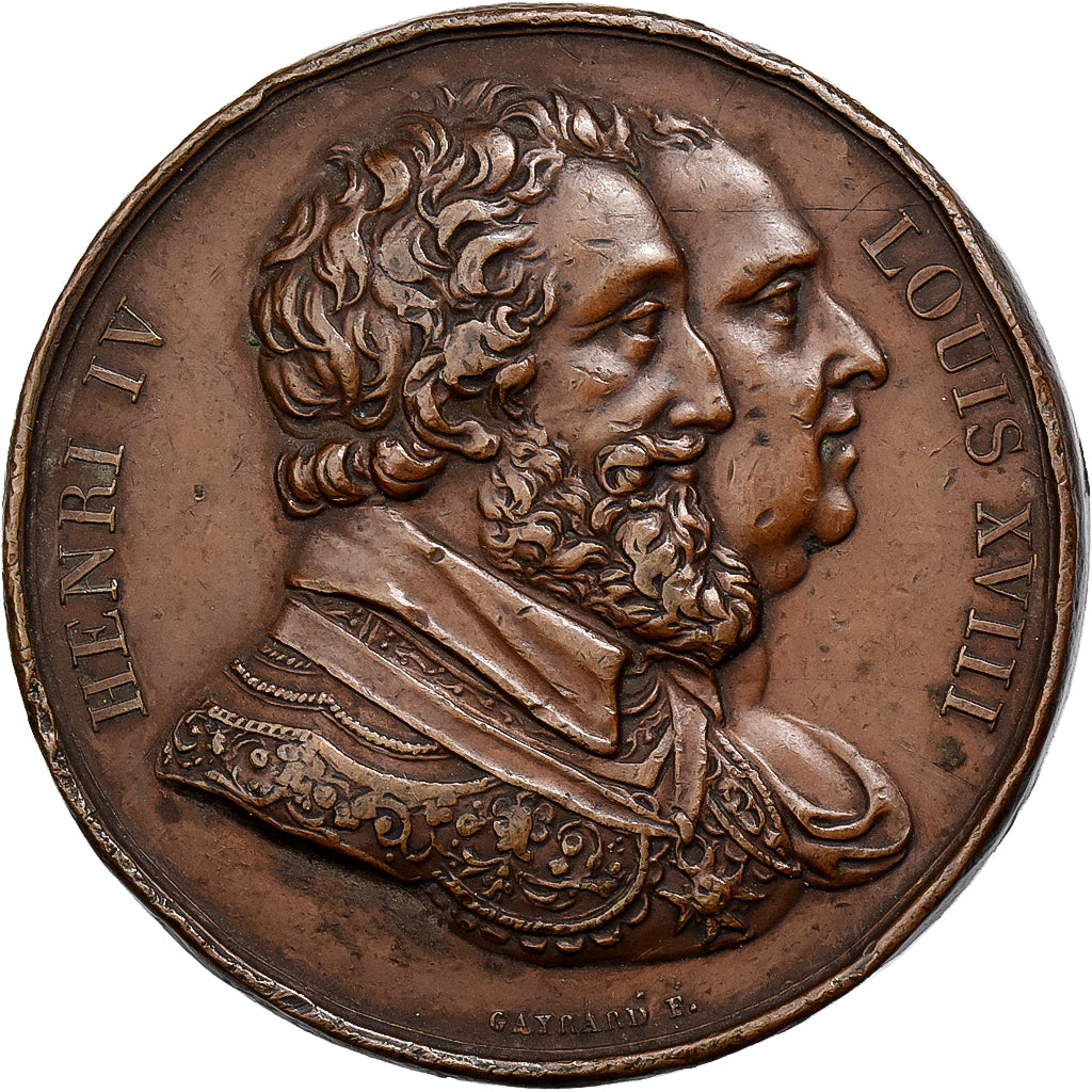 França, medalha, Louis XVIII, Rétablissement de la statue d'Henri IV, Cobre