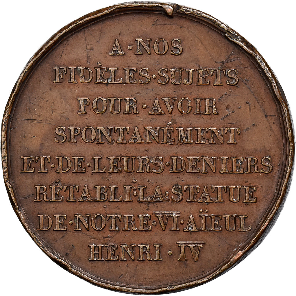 França, medalha, Louis XVIII, Rétablissement de la statue d'Henri IV, Cobre