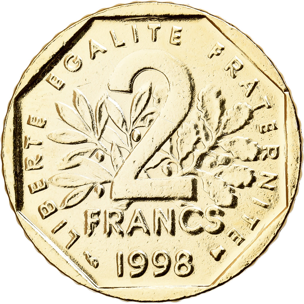 Frankrijk, 2 Francs, Semeuse, 1998, Paris, Doré, Nickel, UNC-, Gadoury:547