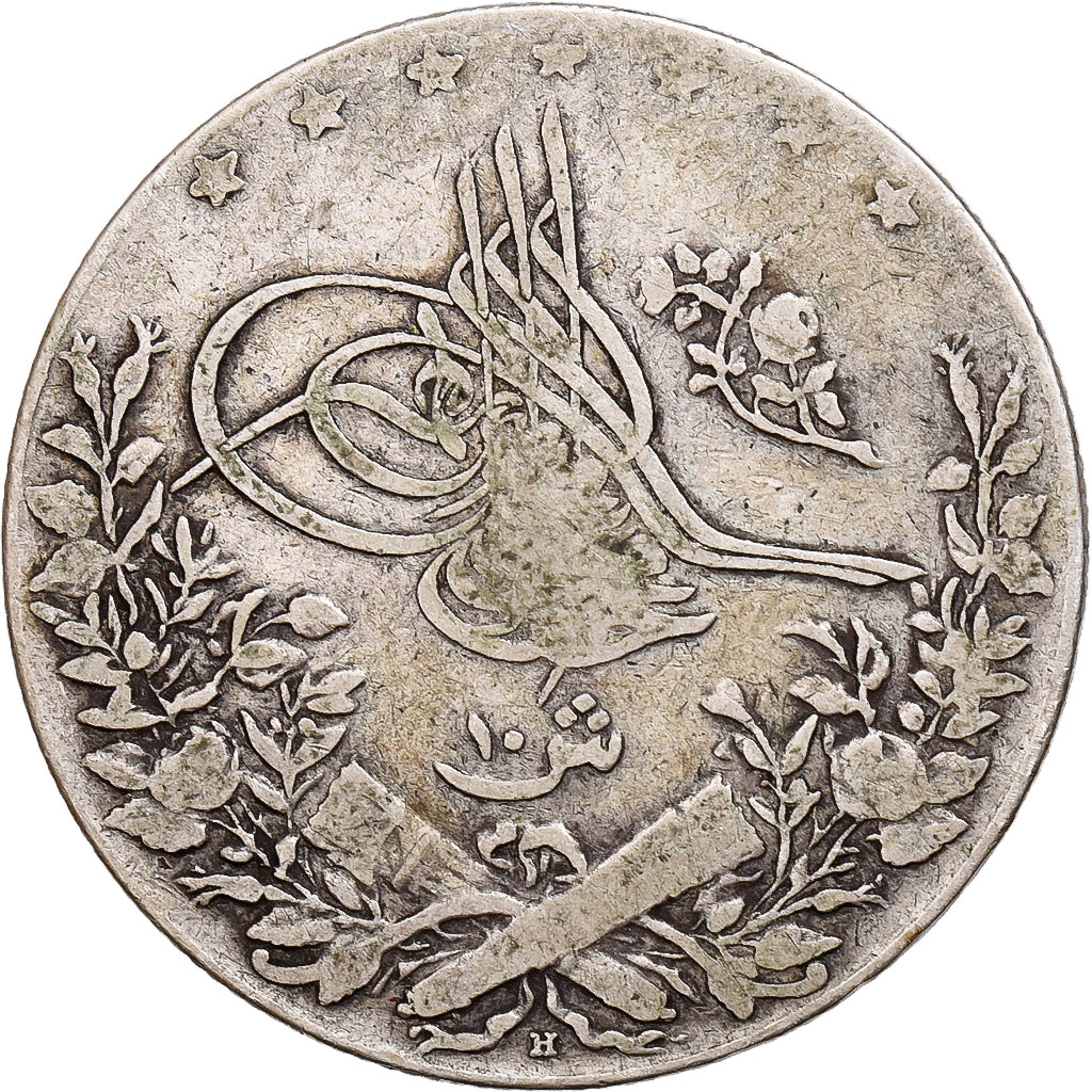 Turchia, 10 Kurush, 1327/3, Cairo, Argento, MB+