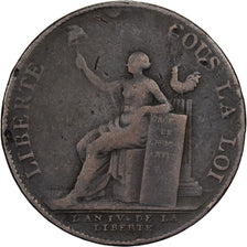 France, 2 Sols, Monneron à la Liberté, 1792, Birmingham, Bronze, VF(20-25)