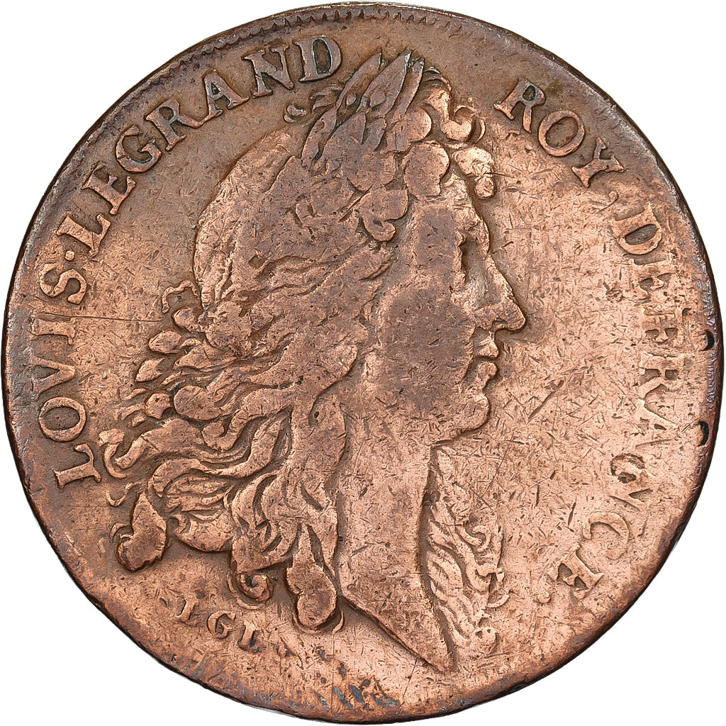 France, Token, Louis XIV, Parties et Revenus Casuels, Copper, VF(20-25)
