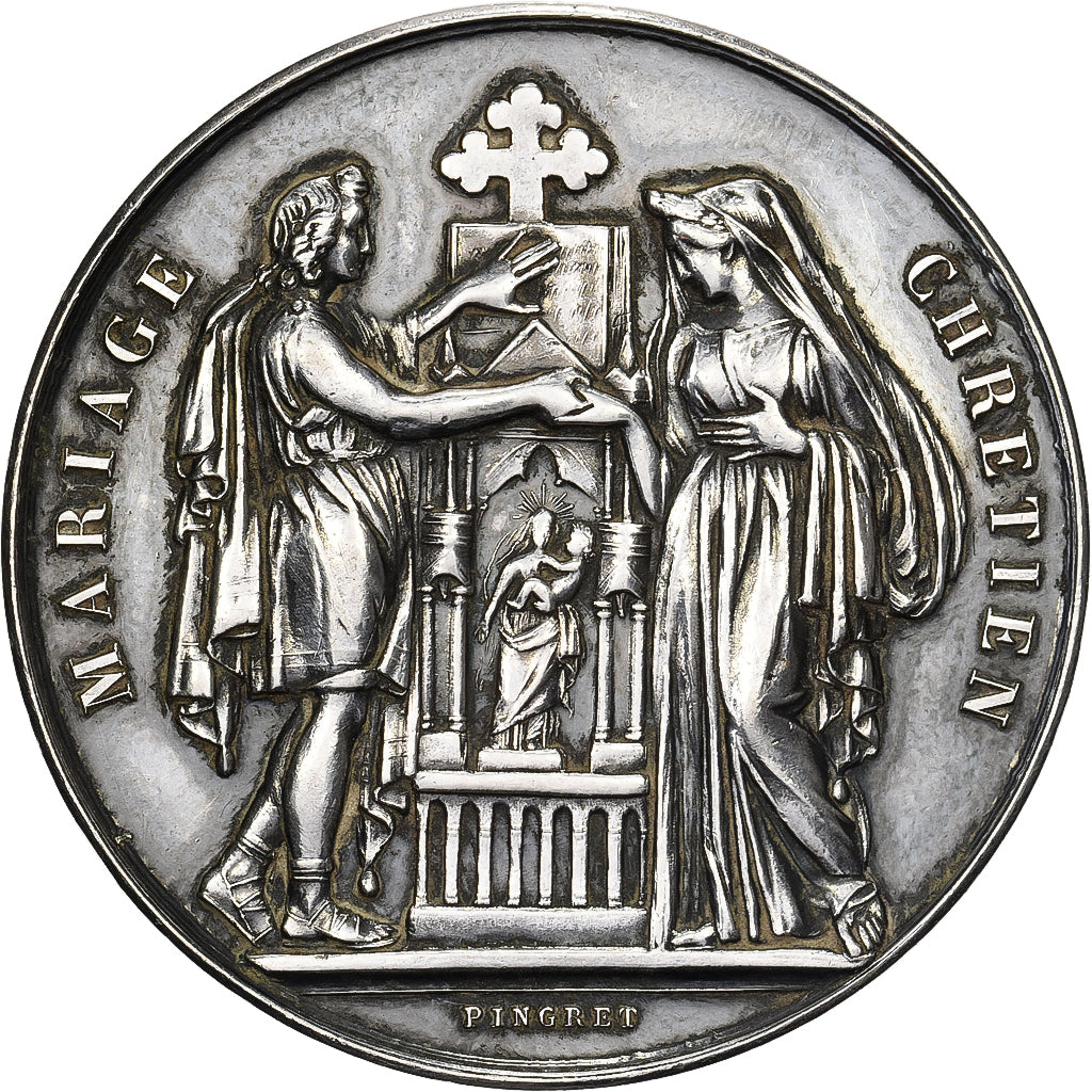 France, Medal, Religion, Mariage Chrétien, Silver, Pingret, MS(63)