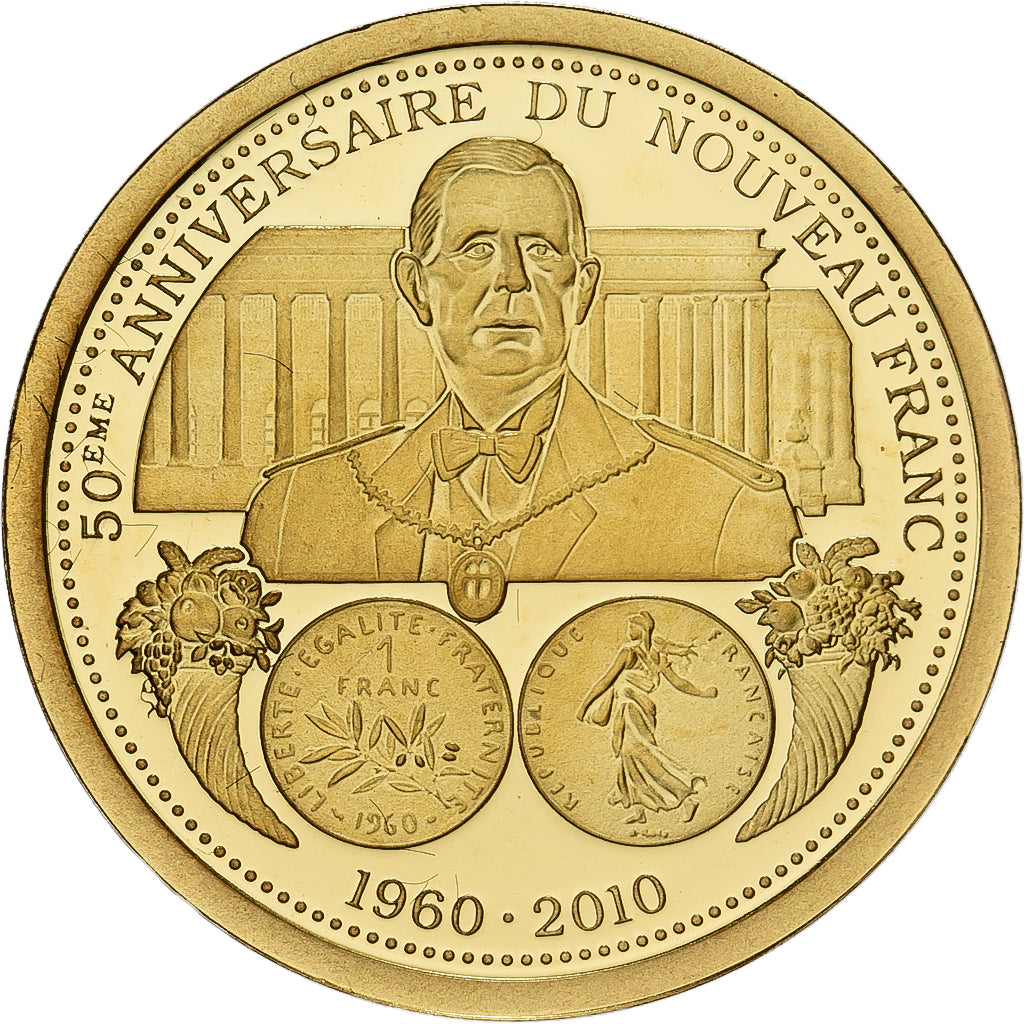 França, medalha, Charles de Gaulle, 50eme anniversaire du Nouveau Franc, 2010