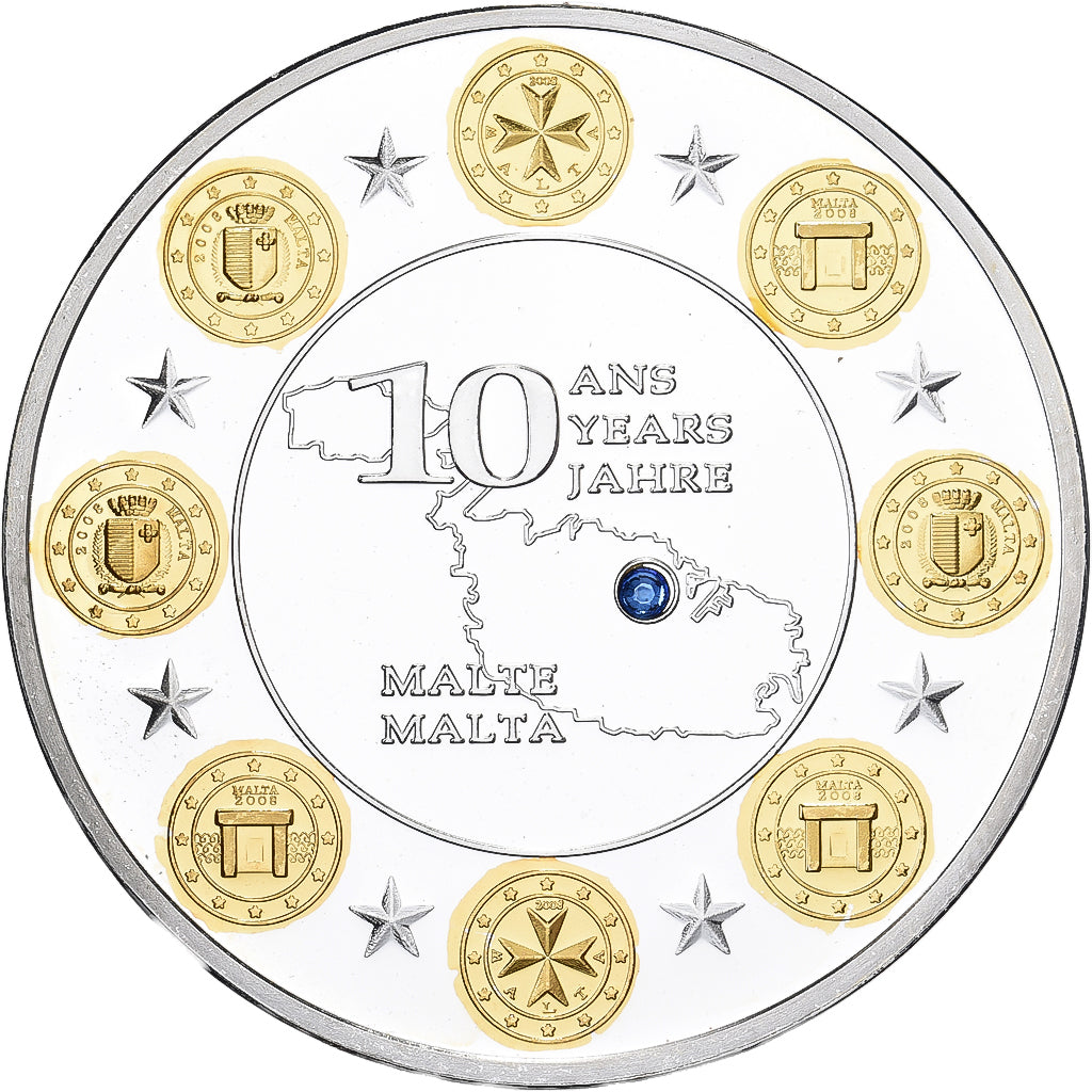 France, Medal, Malte, 10 Ans dans l'Europe, Copper Plated Silver, MS(63)