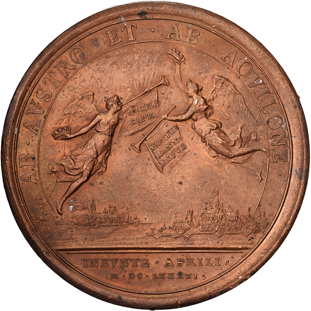 Francia, medaglia, Louis XIV, Nice et Mons prises  le même Jour, 1691, Bronzo