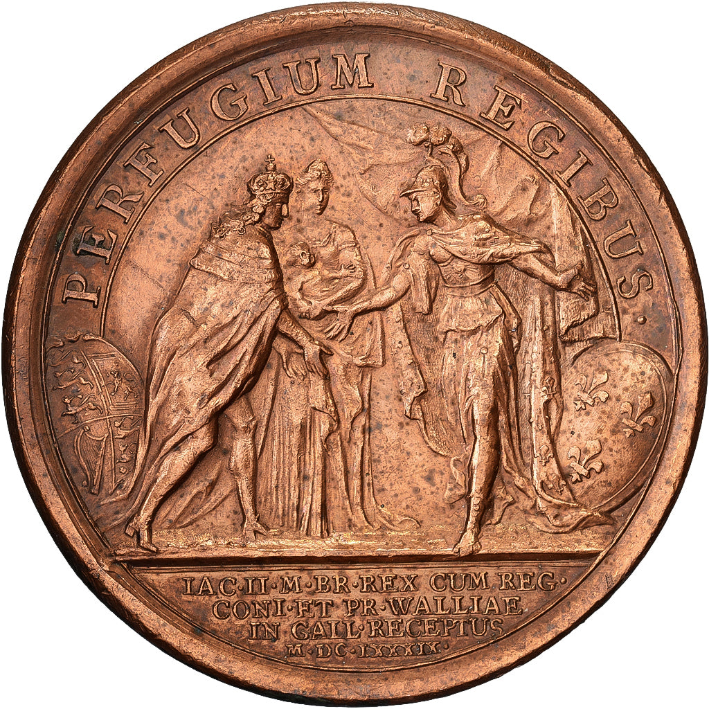 Frankreich, Medaille, Louis XIV, Le Roi d'Angleterre Réfugié en France, 1689