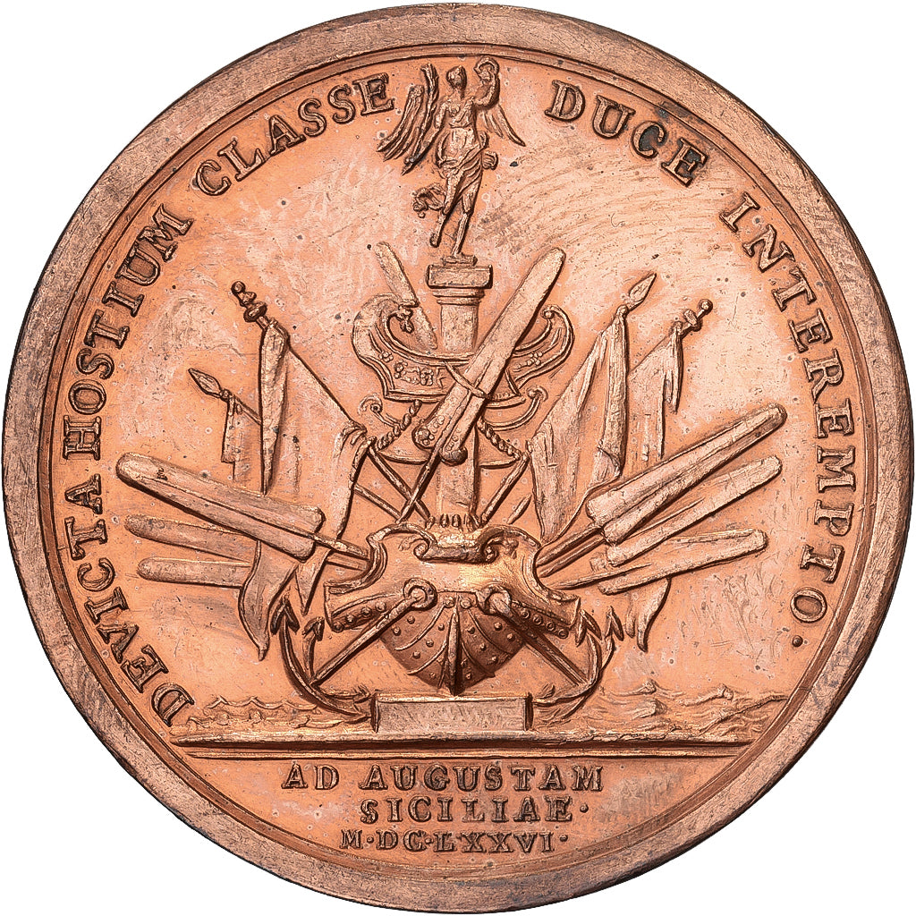 France, Medal, Louis XIV, Bataille Navale d'Augusta en Sicile, 1676, Bronze