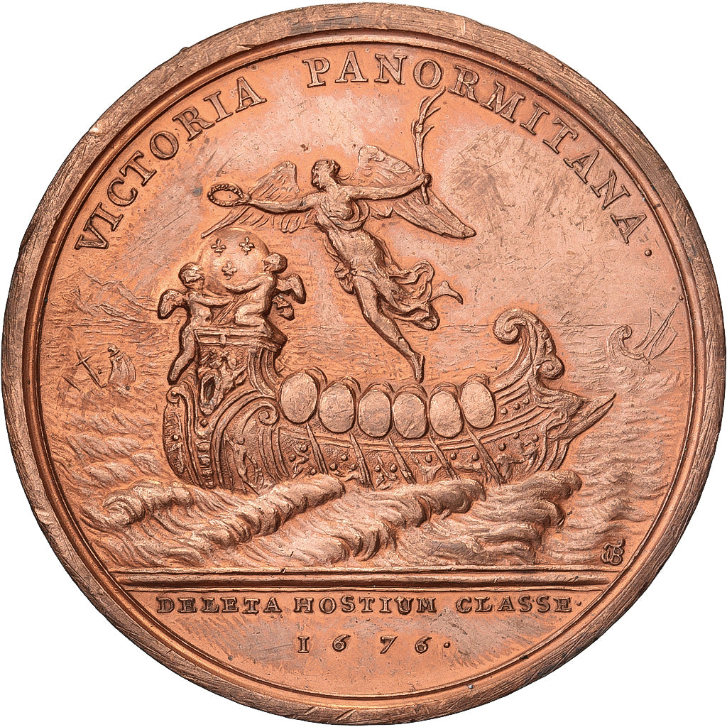 Francia, medaglia, Bataille Navale de Palerme, 1676, Bronzo, Mauger, Restrike