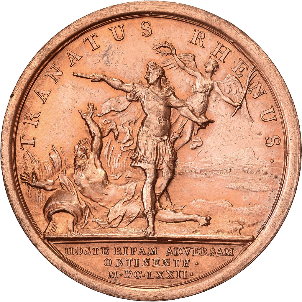 France, Medal, Louis XIV, Le Passage du Rhin près de Schenk, 1672, Copper