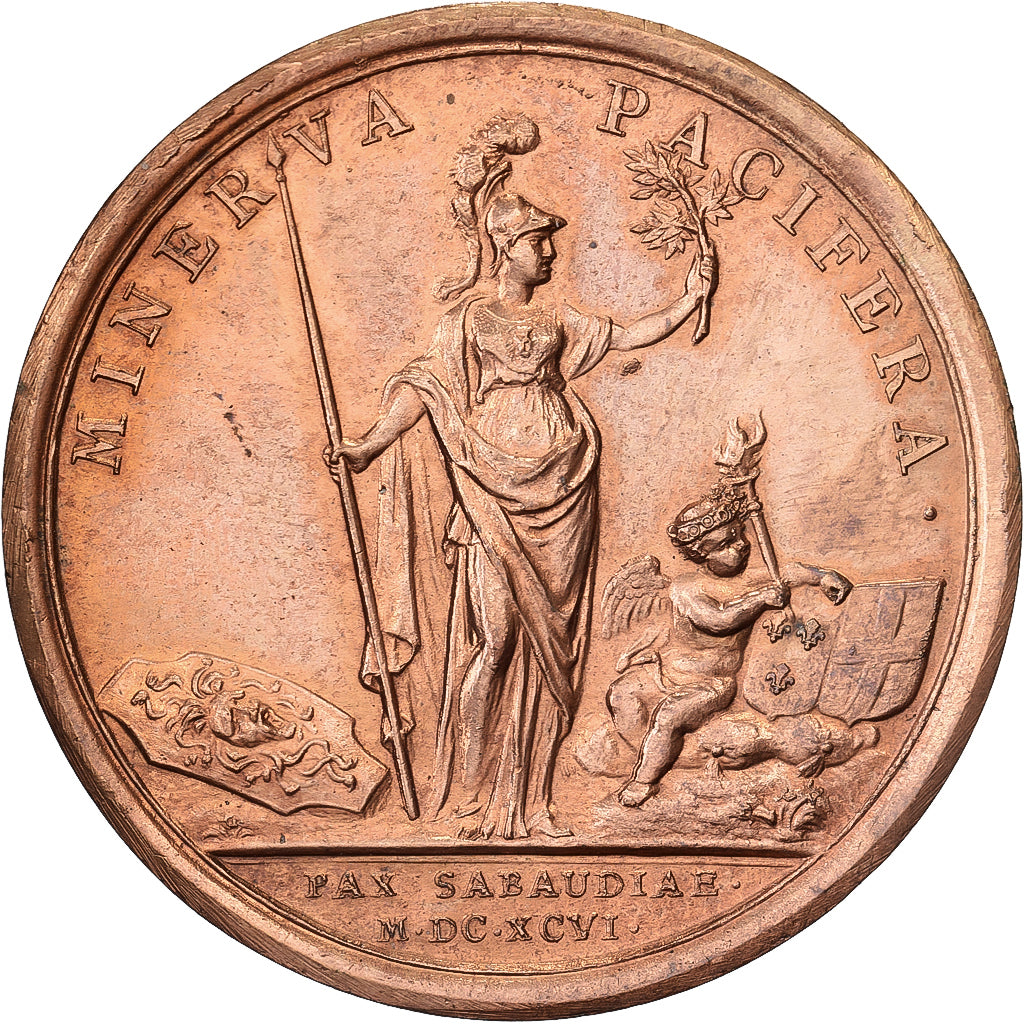 Francja, medal, Louis XIV, Paix avec la Savoie, 1696, Miedź, Mauger, Ponowne