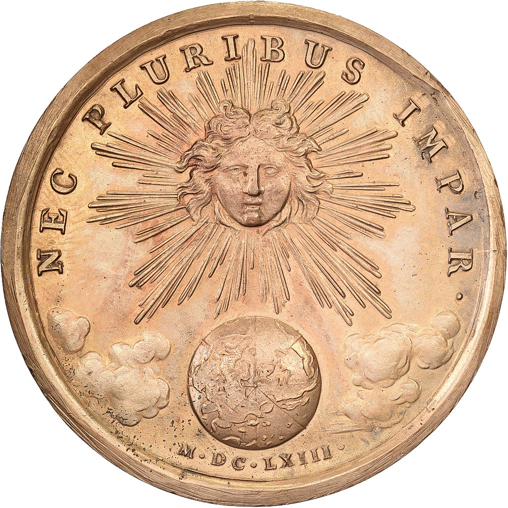 France, Medal, Louis XIV, La Devise du Roi, 1663, Bronze, Mauger, Restrike