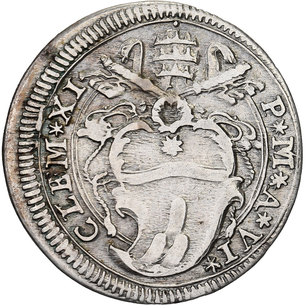 Italian States, PAPAL STATES, Clement XI, Grosso, Rome, Silver, EF(40-45)