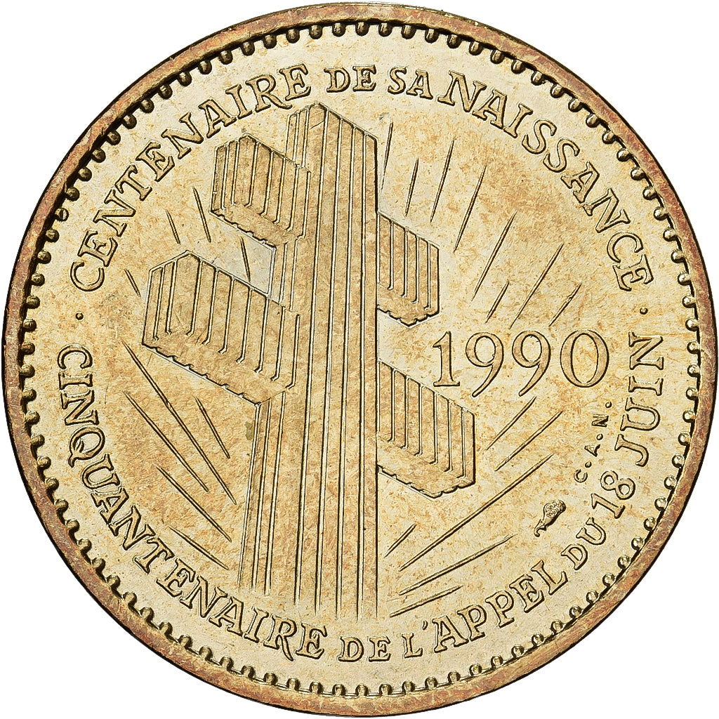 Frankreich, Medaille, Charles De Gaulle, 1990, Copper-Nickel Gilt, UNZ