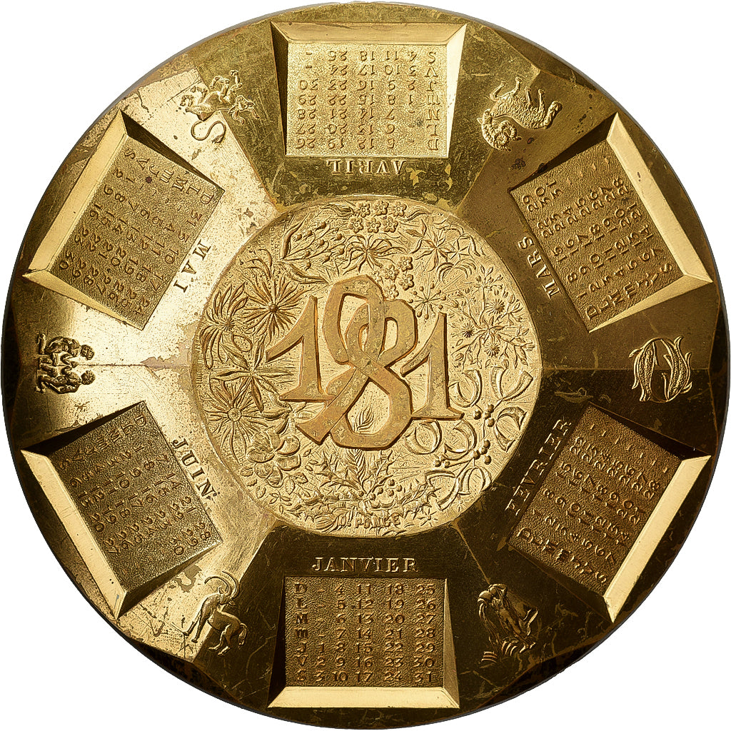 França, medalha, Calendrier, Voeux, Horoscope, 1981, Bronze Florentin, Ponce