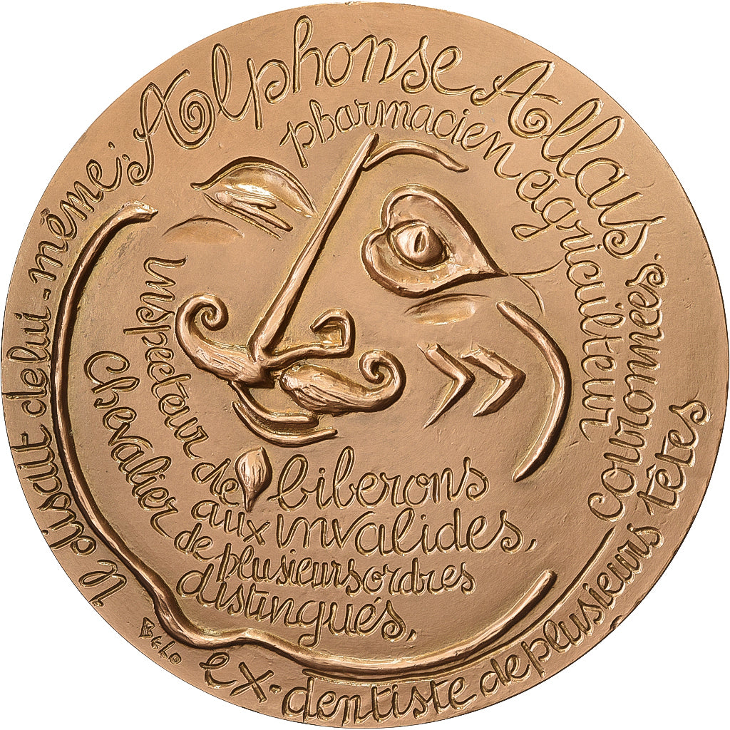 Francia, medaglia, Alphonse Allais, Ecrivain, 1967, Bronzo, Belo, SPL+