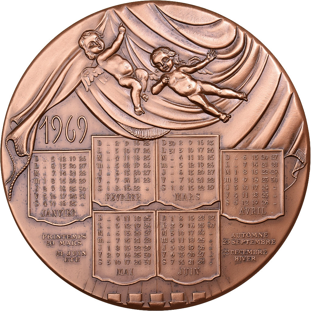 France, Medal, Calendrier, Nouvelle Année, 1969, Copper, Simon, MS(63)
