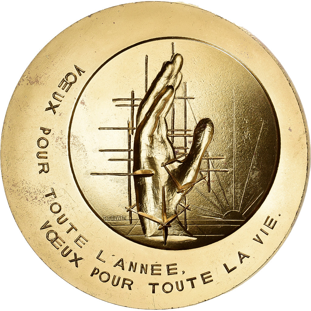 France, Medal, Voeux, Nouvelle Année, 1976, Gilt Bronze, Bouyon, AU(55-58)