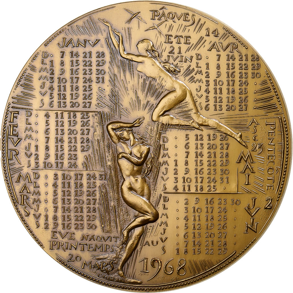 Francia, medaglia, Calendrier, Adam et Eve, 1968, Bronzo, Corbin, SPL