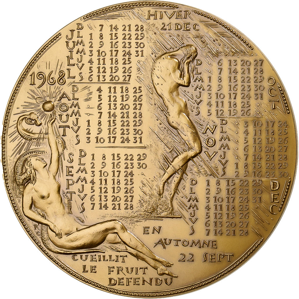 Francia, medaglia, Calendrier, Adam et Eve, 1968, Bronzo, Corbin, SPL