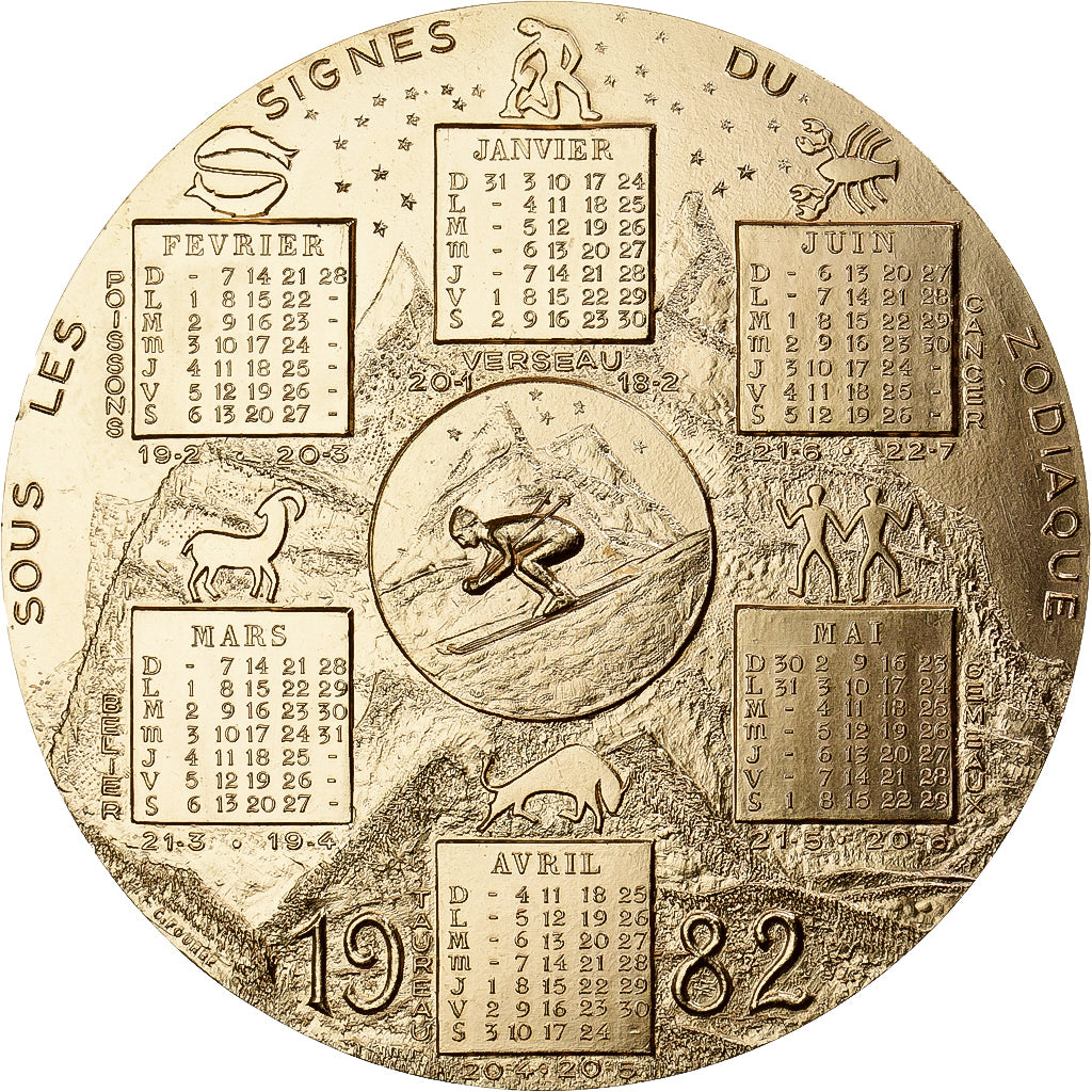 France, Medal, Calendrier, Sous les Signes du Zodiaque, 1982, Gilt Bronze