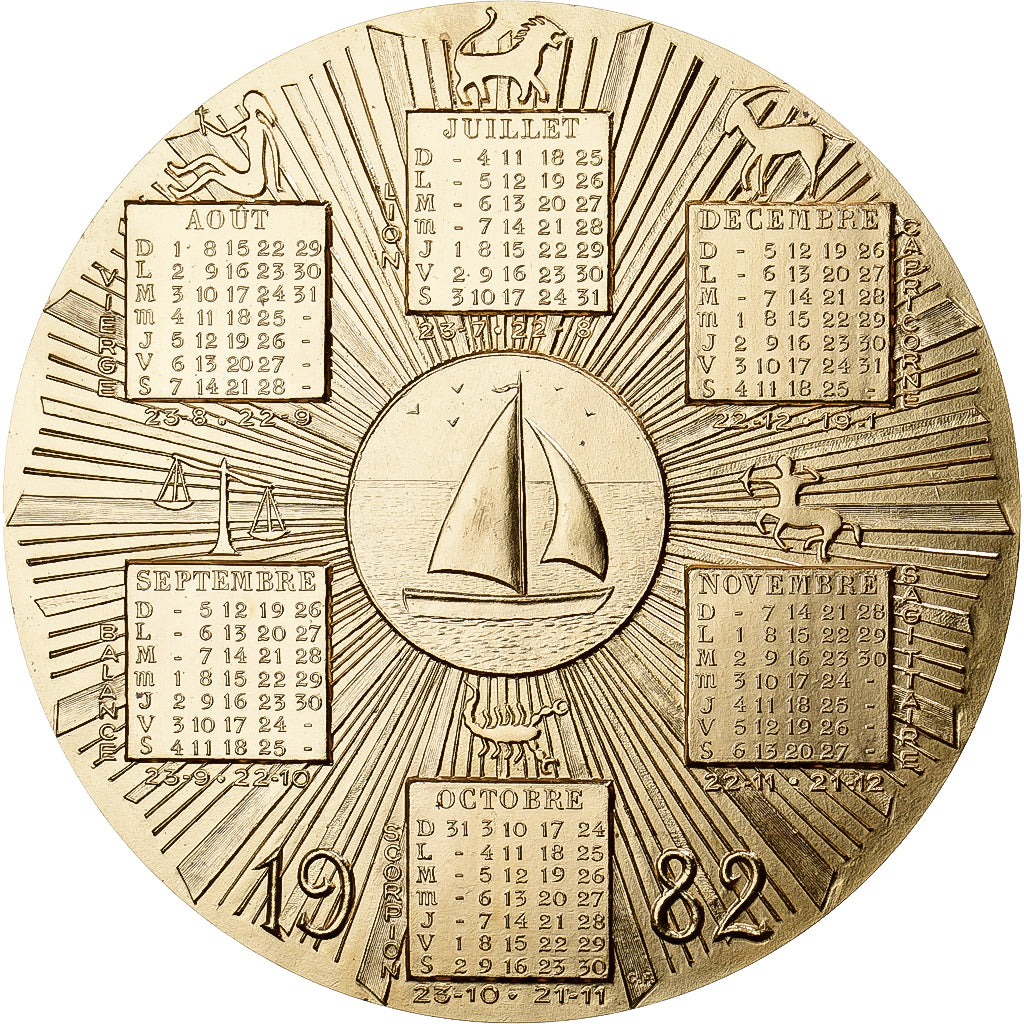 France, Medal, Calendrier, Sous les Signes du Zodiaque, 1982, Gilt Bronze