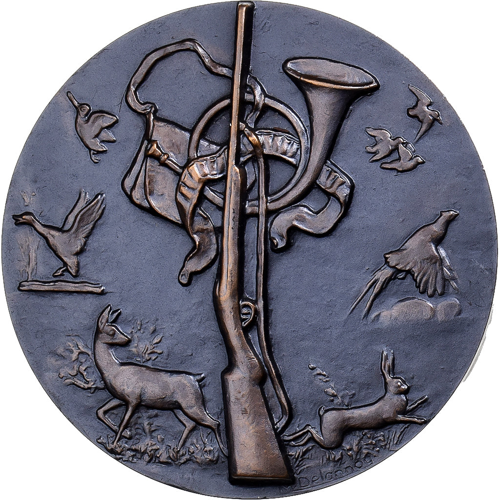 France, Médaille, La Chasse, Bronze, MS63, Delannoy, Animaux