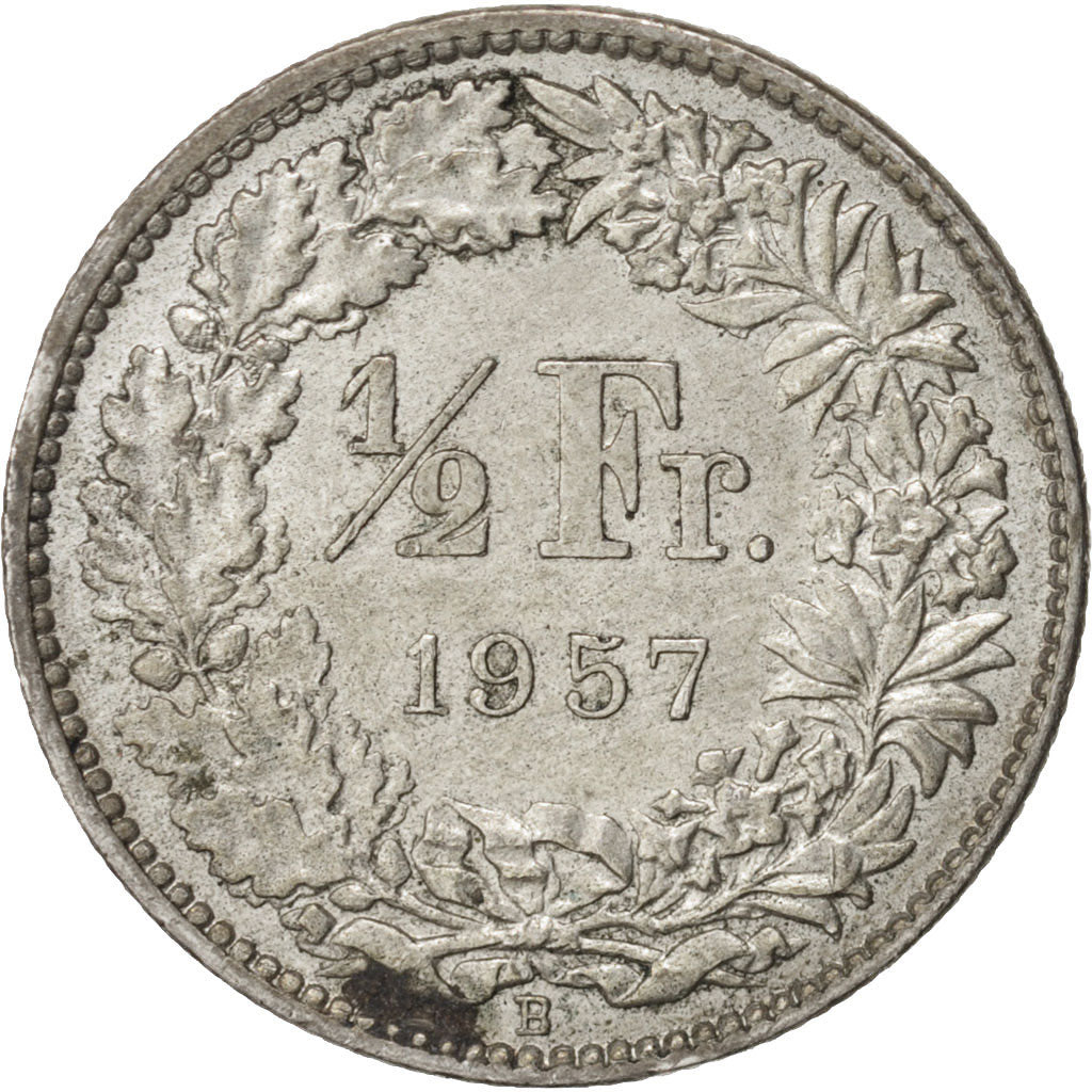 Coin, Switzerland, 1/2 Franc, 1957, Bern, AU(55-58), Silver, KM:23