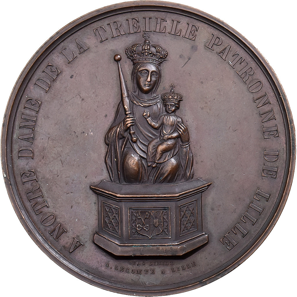 France, Medal, Notre-Dame de la Treille, Lille, 1856, Copper, Lecomte, EF(40-45)