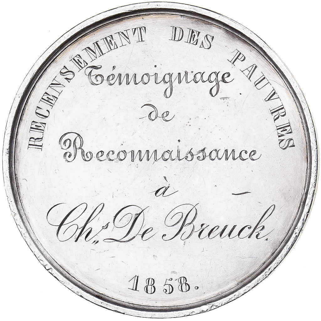 France, Medal, Recensement des Pauvres, Témoignage de Reconnaissance, 1858