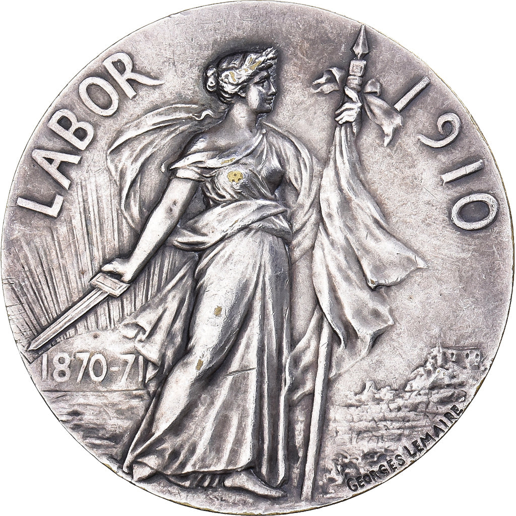 França, medalha, Art Nouveau, Labor, Progrès-Gloire, 1910, Bronze Prateado