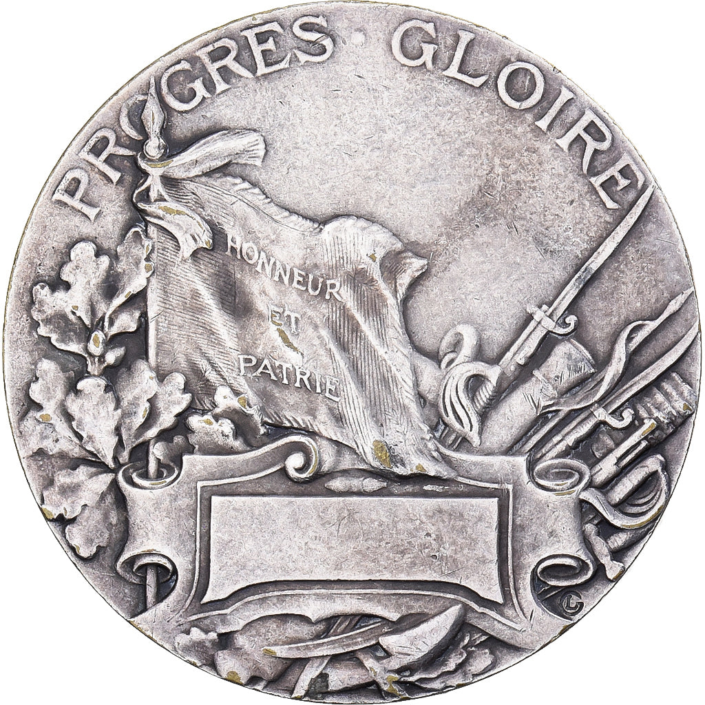 França, medalha, Art Nouveau, Labor, Progrès-Gloire, 1910, Bronze Prateado