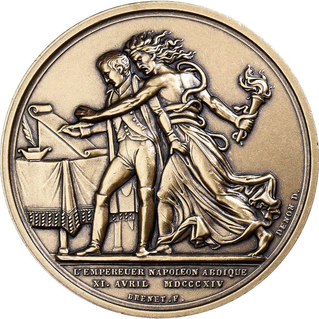 Francia, medaglia, L'Empereur Napoléon Abdique, Bronzo, Denon, SPL
