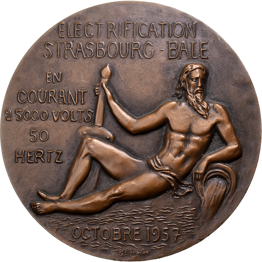 Francja, medal, SNCF, Électrification Strasbourg-Bâle, 1957, Brązowy